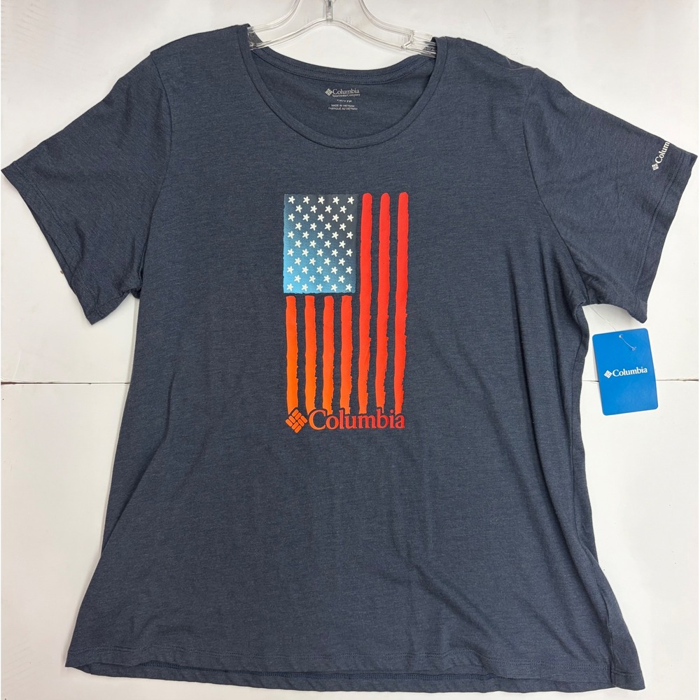 NWT Columbia Heather Blue Daisy Days American Flag Graphic Tee Womens 1X